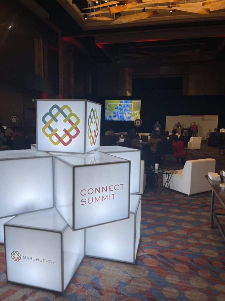MarshBerry backlit lighting cubes branded with the MarshBerry logo and the words 