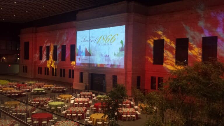 Art museum wall with projected light and video display